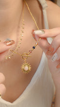 Load image into Gallery viewer, Jupiter - Gold Titanium Steel Swarovski x Rose Quartz Sun Solar Necklace *Waterproof