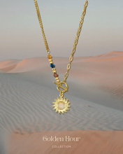 Load image into Gallery viewer, Jupiter - Gold Titanium Steel Swarovski x Rose Quartz Sun Solar Necklace *Waterproof