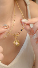 Load image into Gallery viewer, Jupiter - Gold Titanium Steel Swarovski x Rose Quartz Sun Solar Necklace *Waterproof