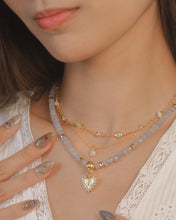 Load image into Gallery viewer, Blue Whisper with Courage Charm - Aquamarine Crystal Necklace
