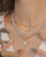 Blue Whisper with Courage Charm - Aquamarine Crystal Necklace 