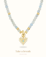 Blue Whisper with Courage Charm - Aquamarine Crystal Necklace 