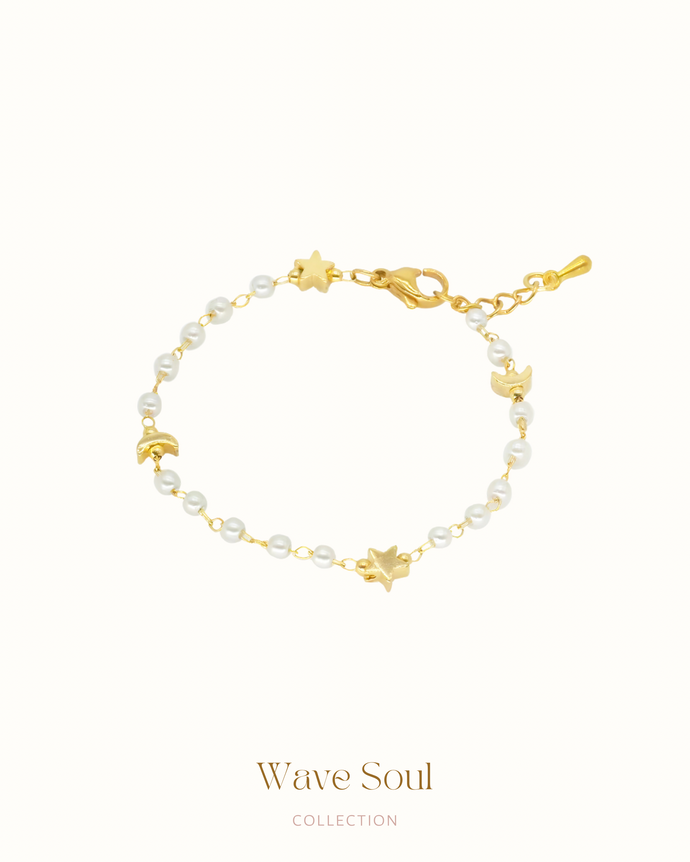 Align Your Soul - 18KGP Moon & Star Pearl Bracelet