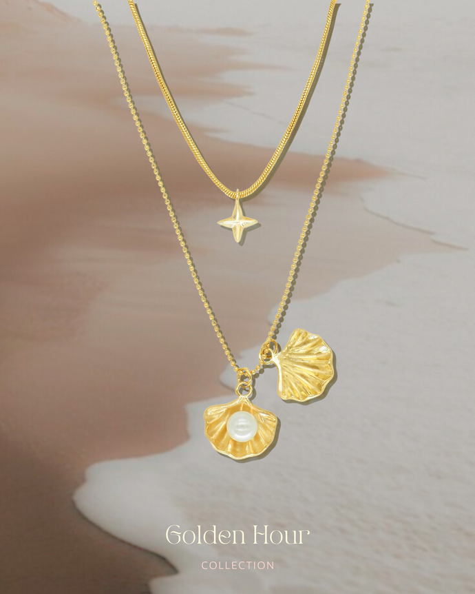 Sea Shell - Gold Titanium Steel Double Layered Necklace *Waterproof