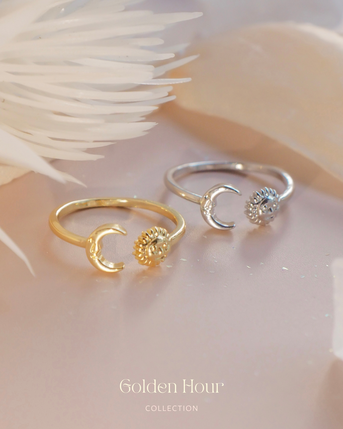 Bright - 18KGP Gold / Silver Moon & Sun Ring