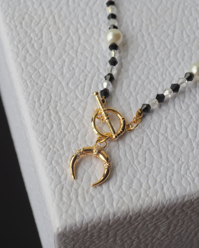 24K Crescent Moon Beaded Necklace