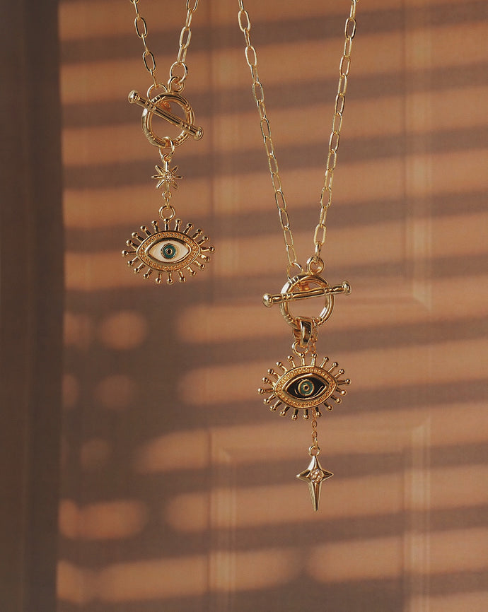 Boho Evil Eyes 18K Toggle Necklace
